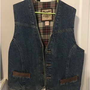 Wrangler flannel lined denim vest mens large